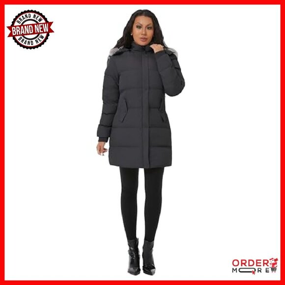 Women's Winter Puffer Coat with Removable Hood, Thick Insulation - Picture 6 of 8